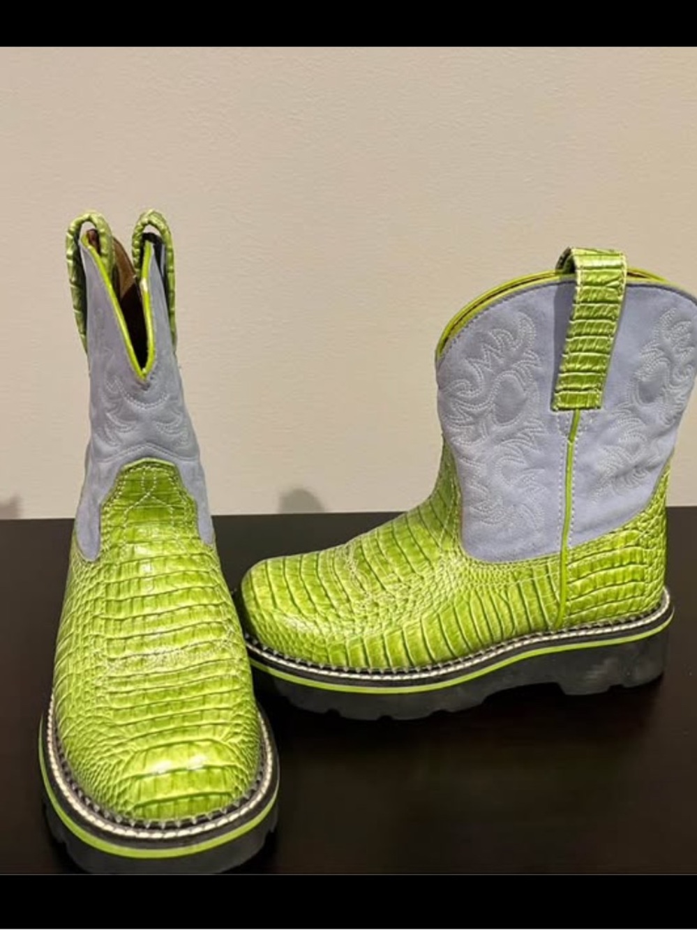 Kids Lime Green Croc-Texture Western Boots